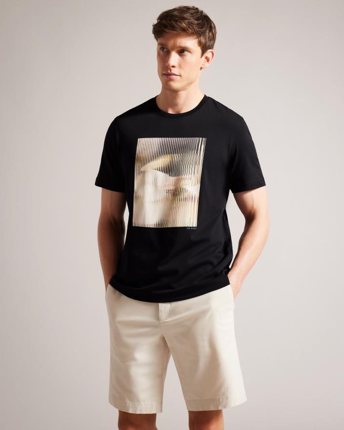 T-Shirt Ted Baker Short Sleeve Abstract Graphic Noir Homme | WIU-18477416